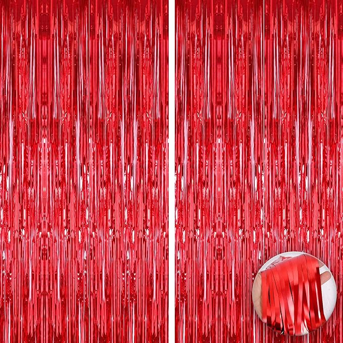 KatchOn XtraLarge Red Streamers - 3.2x8 Feet, Pack of 2 | Shiny Red Fringe for Halloween Decorations